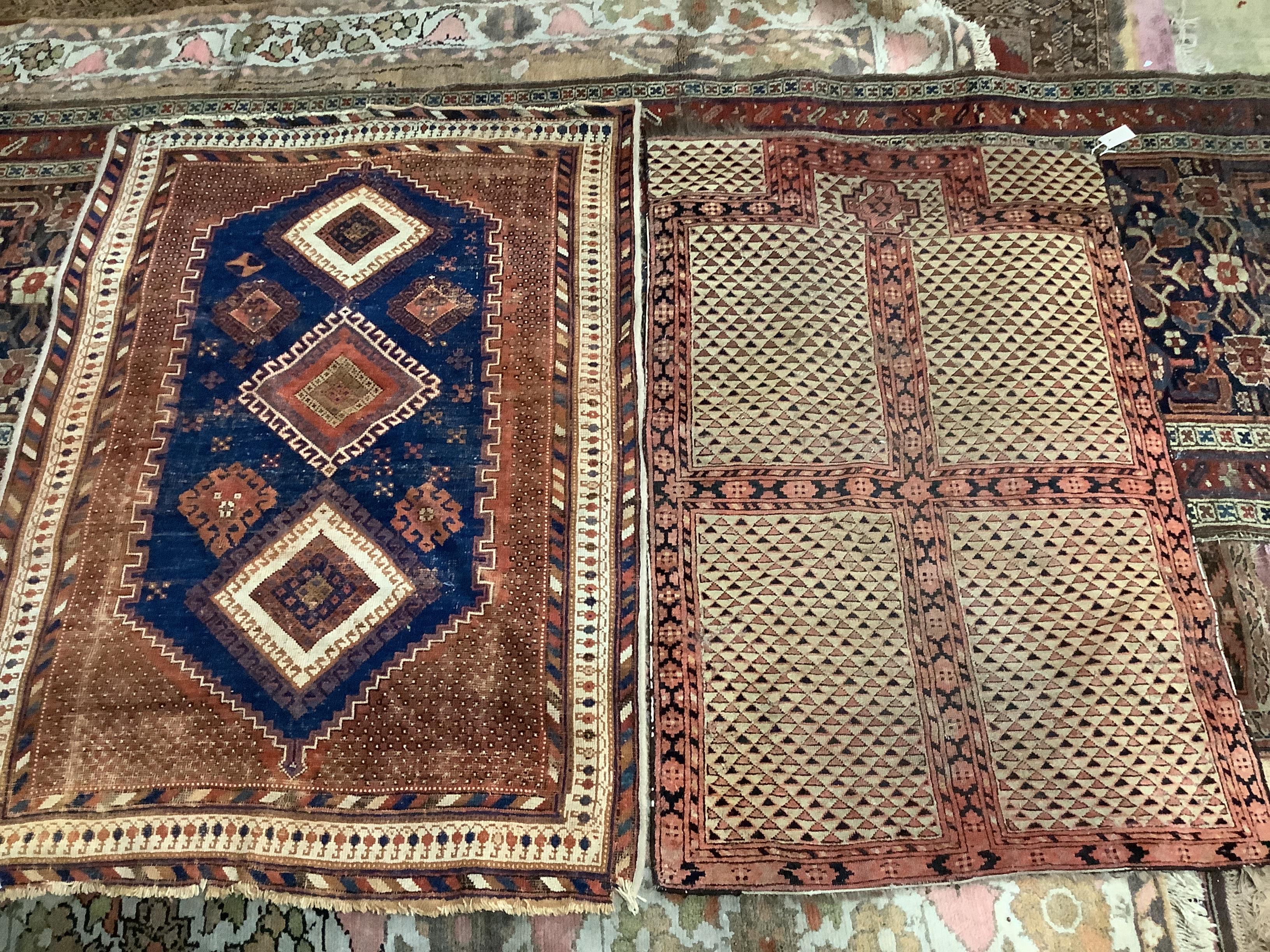 An Afshar blue ground rug, 157 x 113cm and a prayer rug, 140 x 91cm